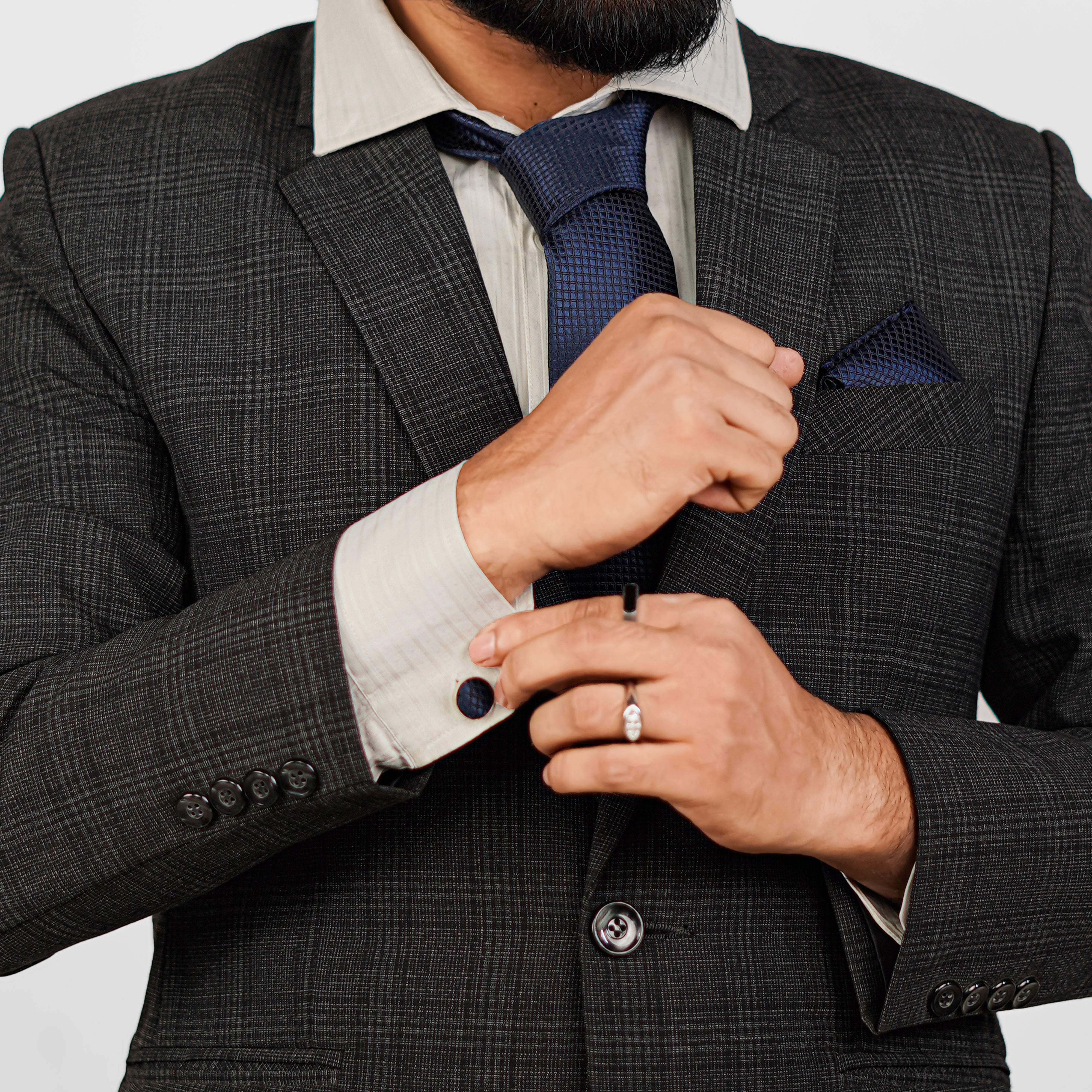 Lyxig Marinblå Texturerad Slips & Manschettknappar – Presentbox (3-delar)