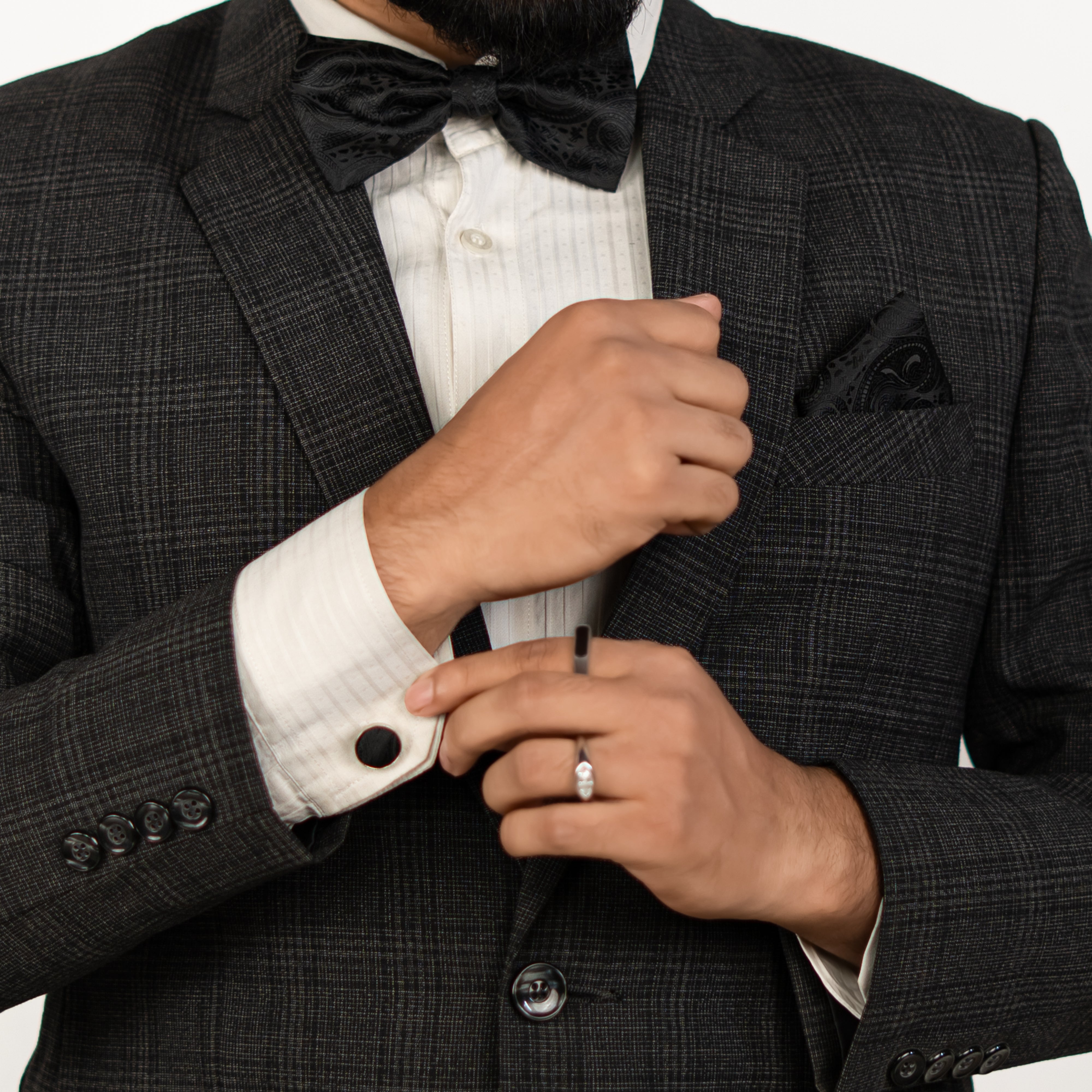 Lyxig Svart Paisley Fluga & Manschettknappar – Presentbox (3-delar)