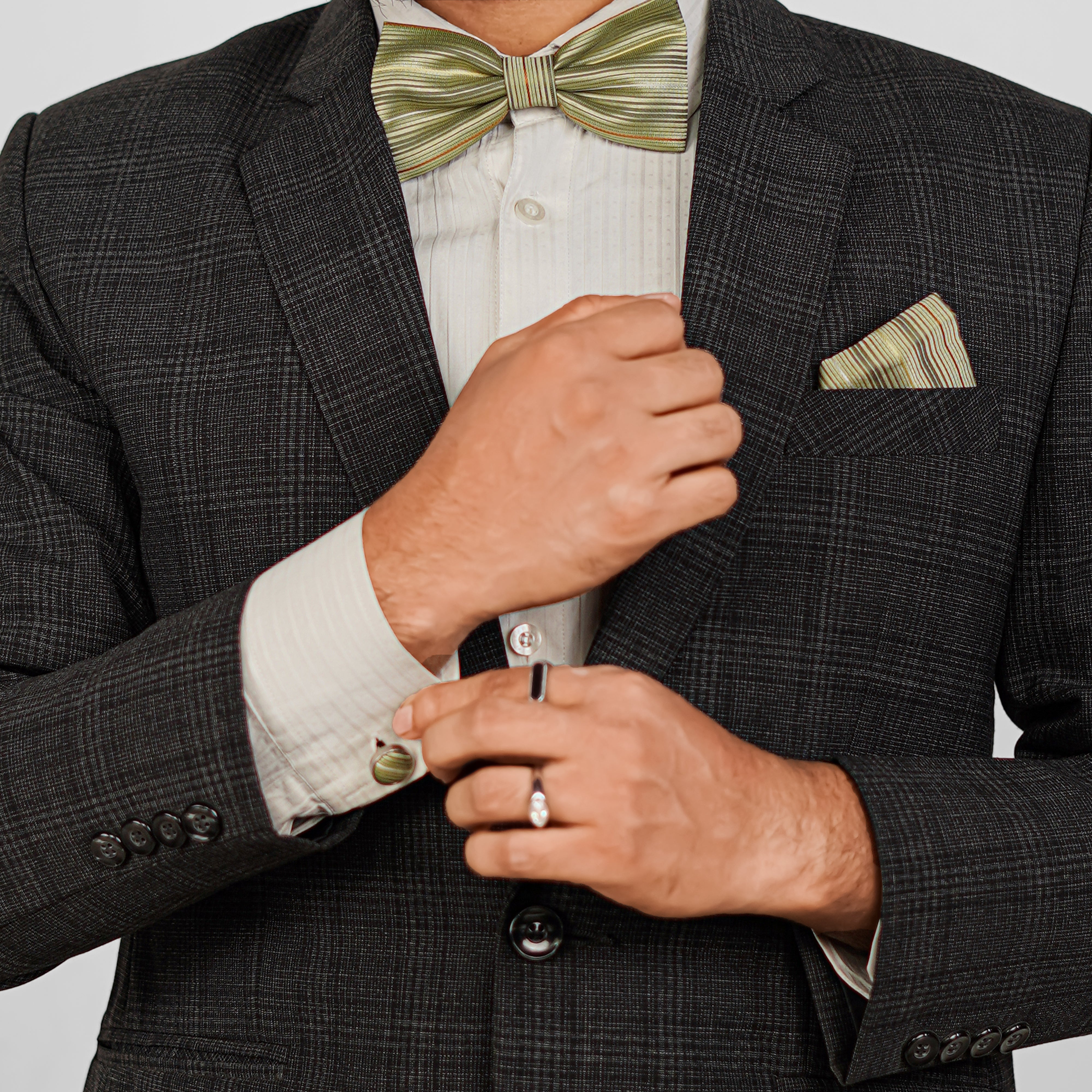 Lyxig Guldrandig Fluga & Manschettknappar – Presentbox (3-delar)