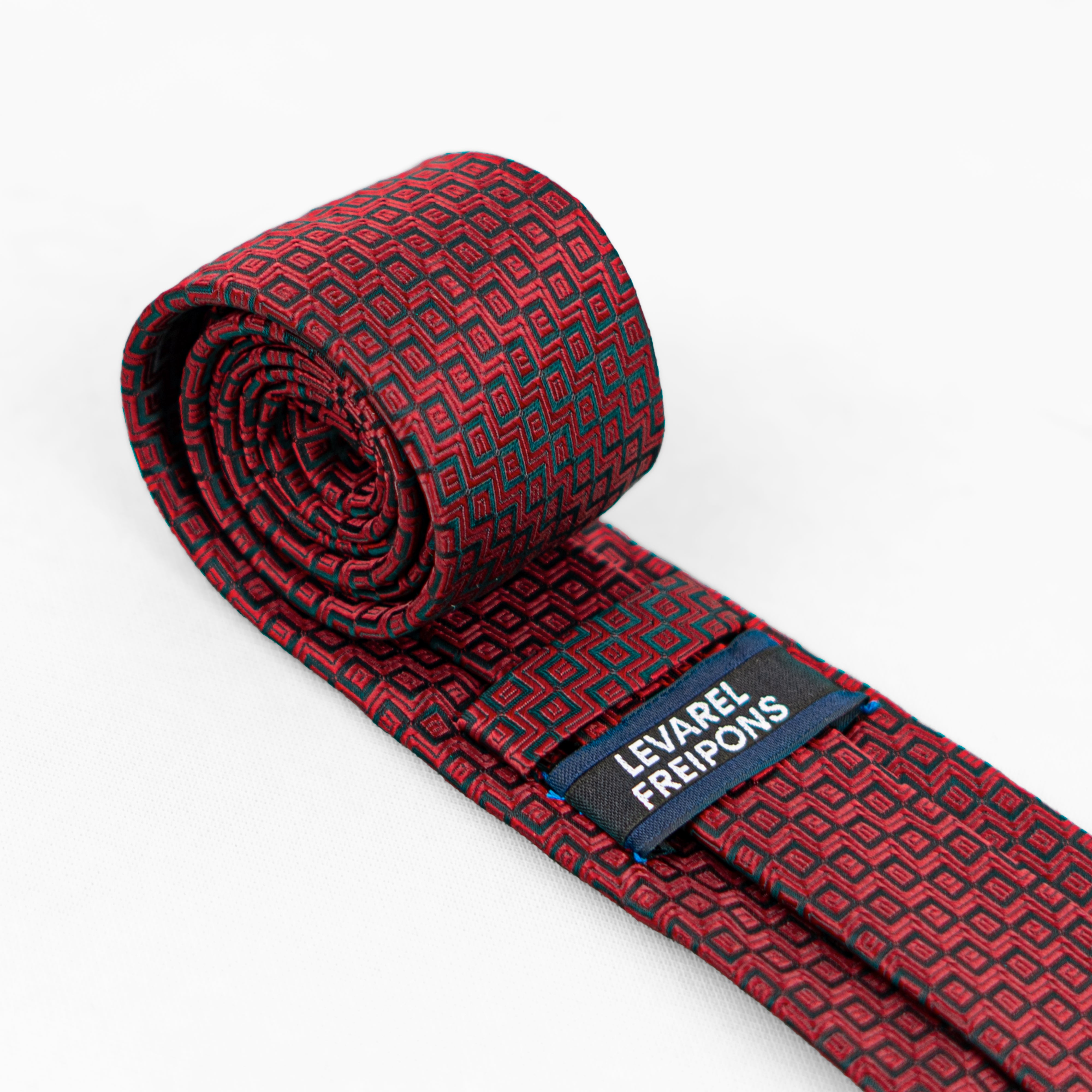 Lyxig Röd Geometrisk Slips & Manschettknappar – Presentbox (3-delar)