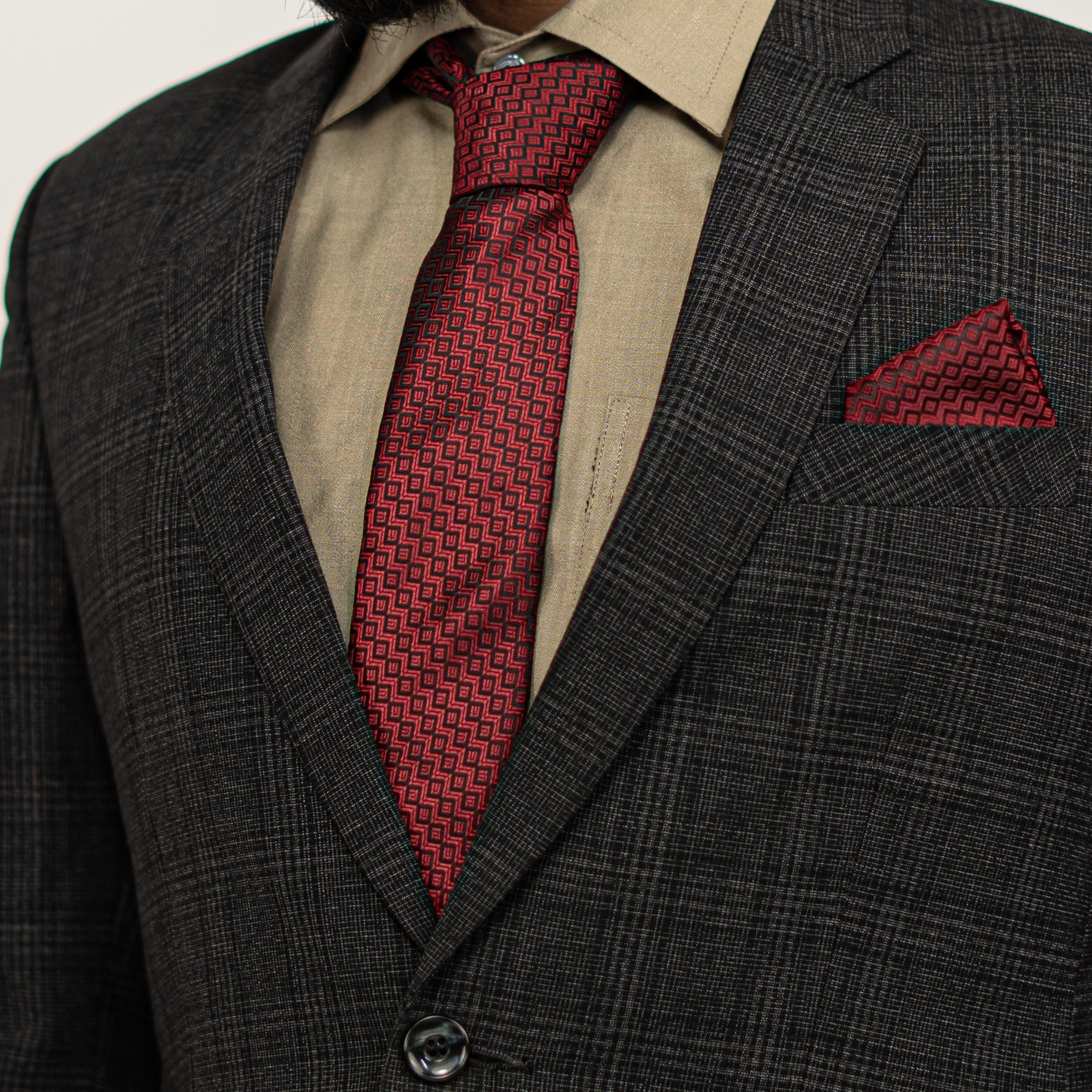 Lyxig Röd Geometrisk Slips & Manschettknappar – Presentbox (3-delar)