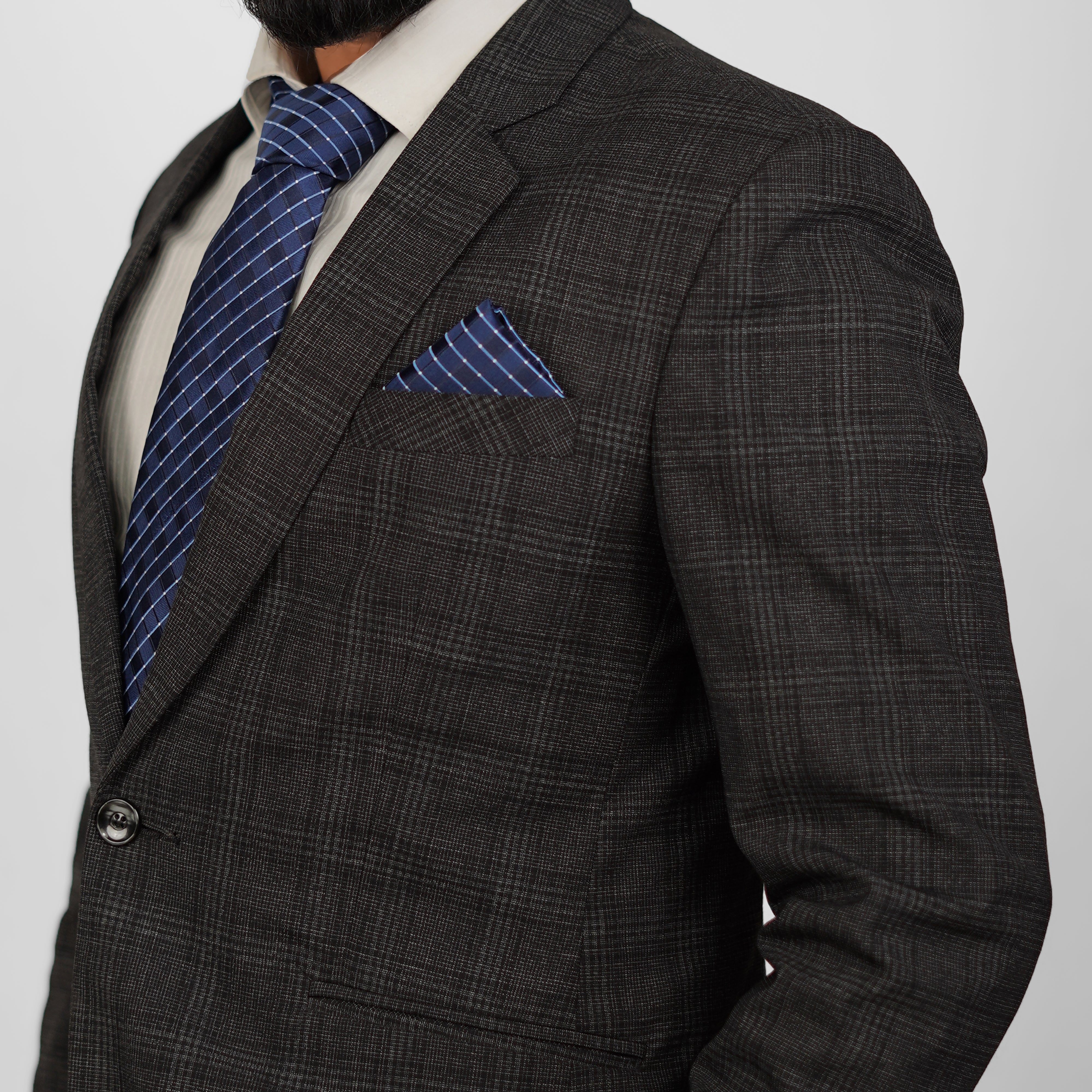 Lyxig Marinblå Rutmönstrad Slips & Manschettknappar – Presentbox (3-delar)