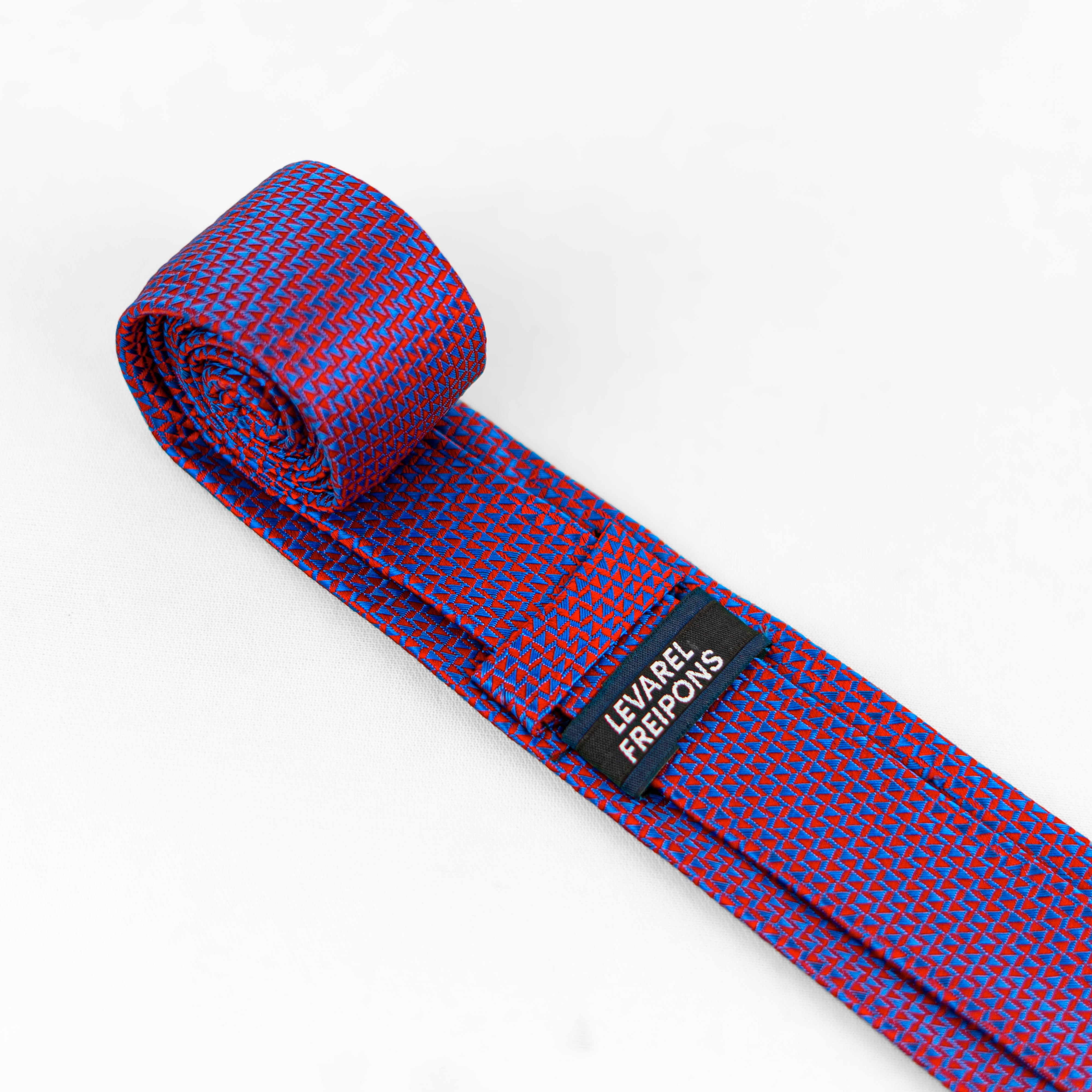 Lyxig Röd-Blå Geometrisk Slips & Manschettknappar – Presentbox (3-delar)