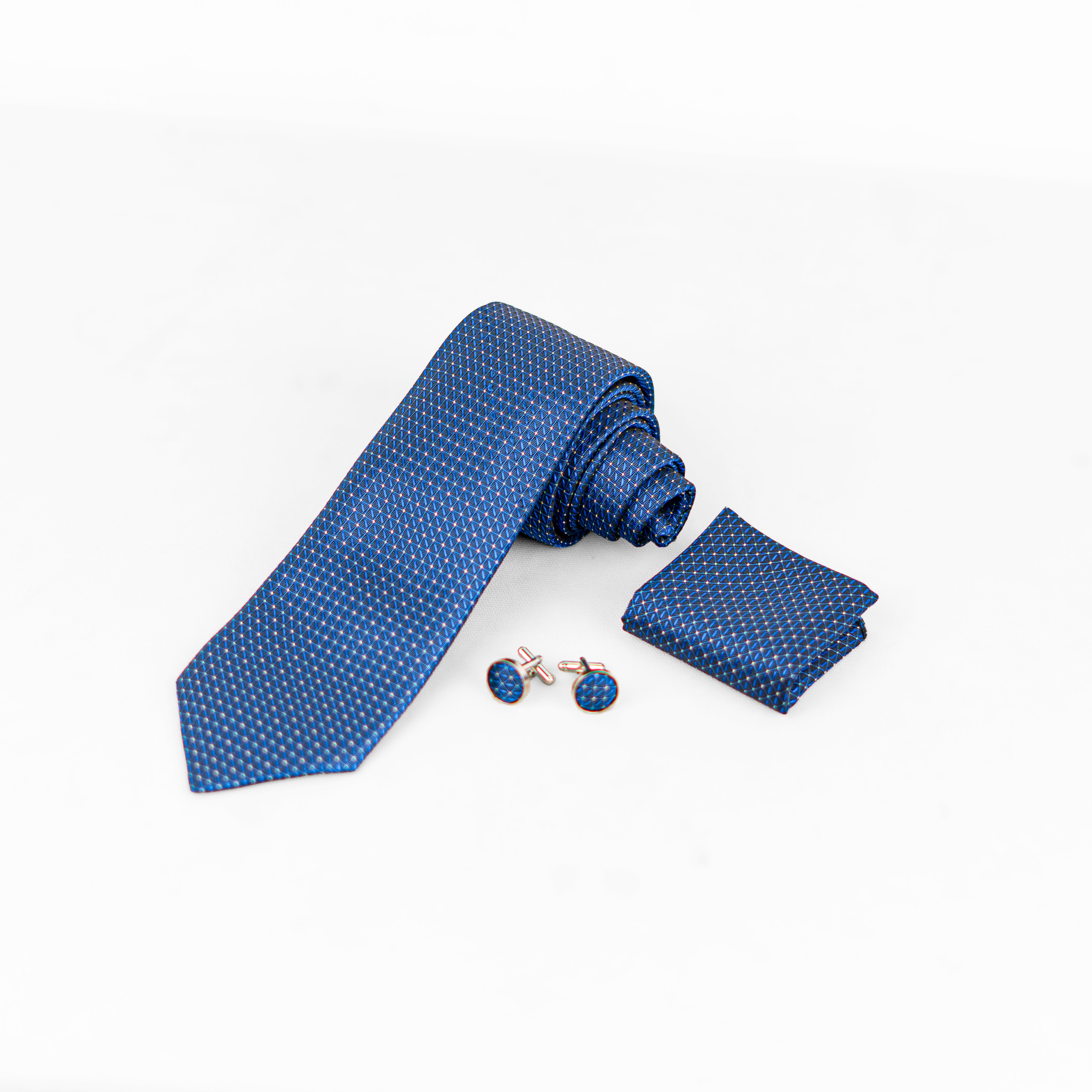 Lyxig Blå Geometrisk Slips & Manschettknappar – Presentbox (3-delar)