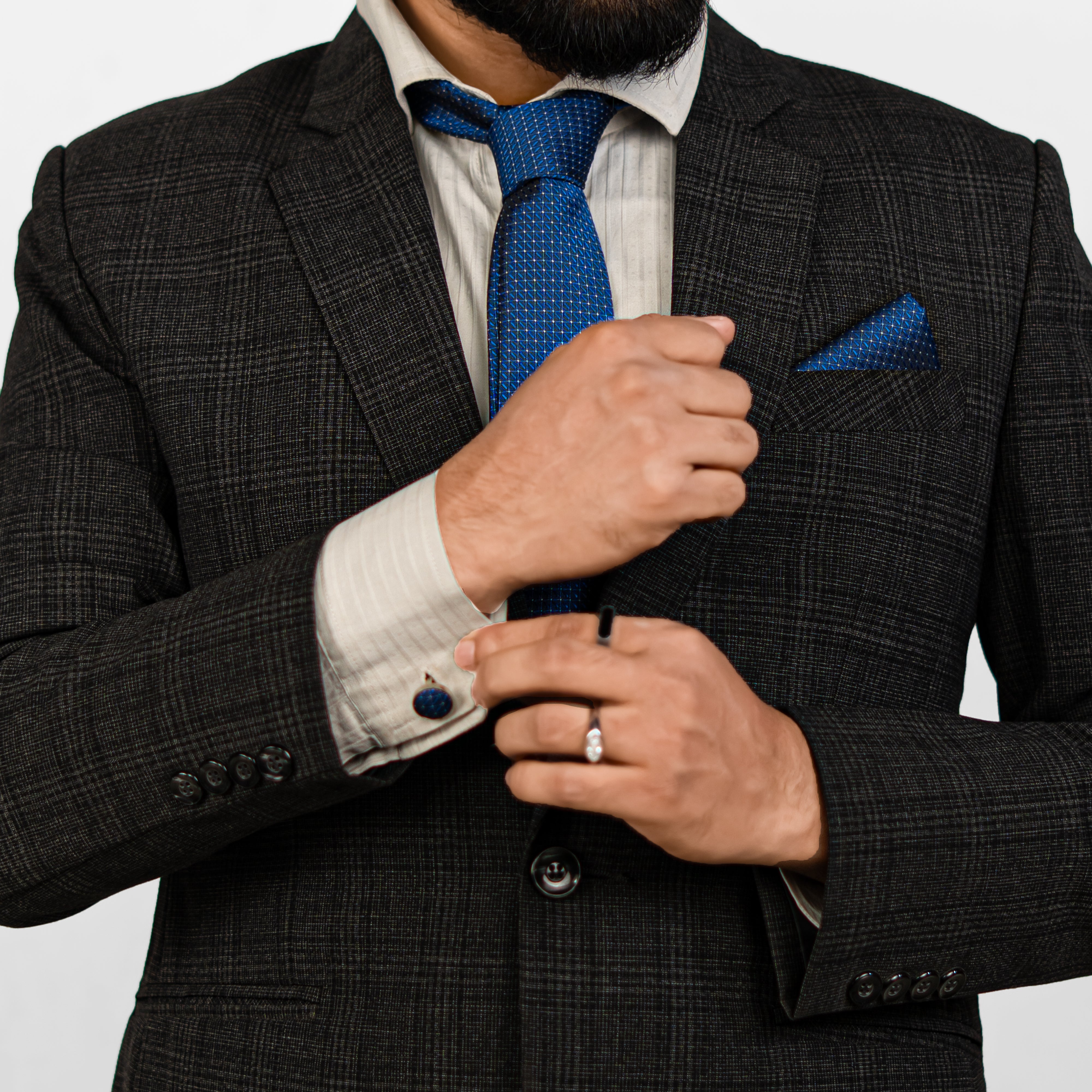 Lyxig Blå Geometrisk Slips & Manschettknappar – Presentbox (3-delar)