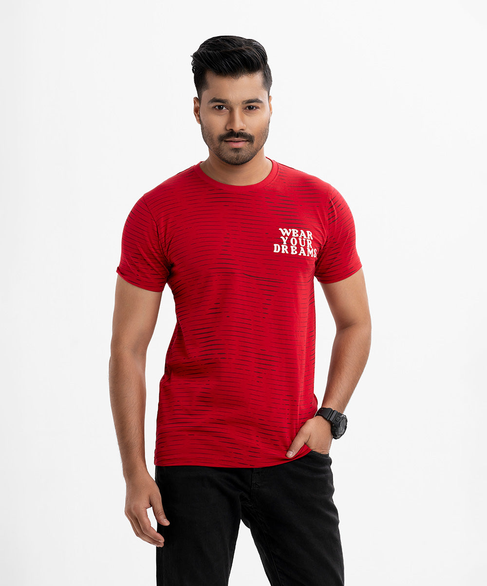 Red Cotton Short-sleeved T-Shirt