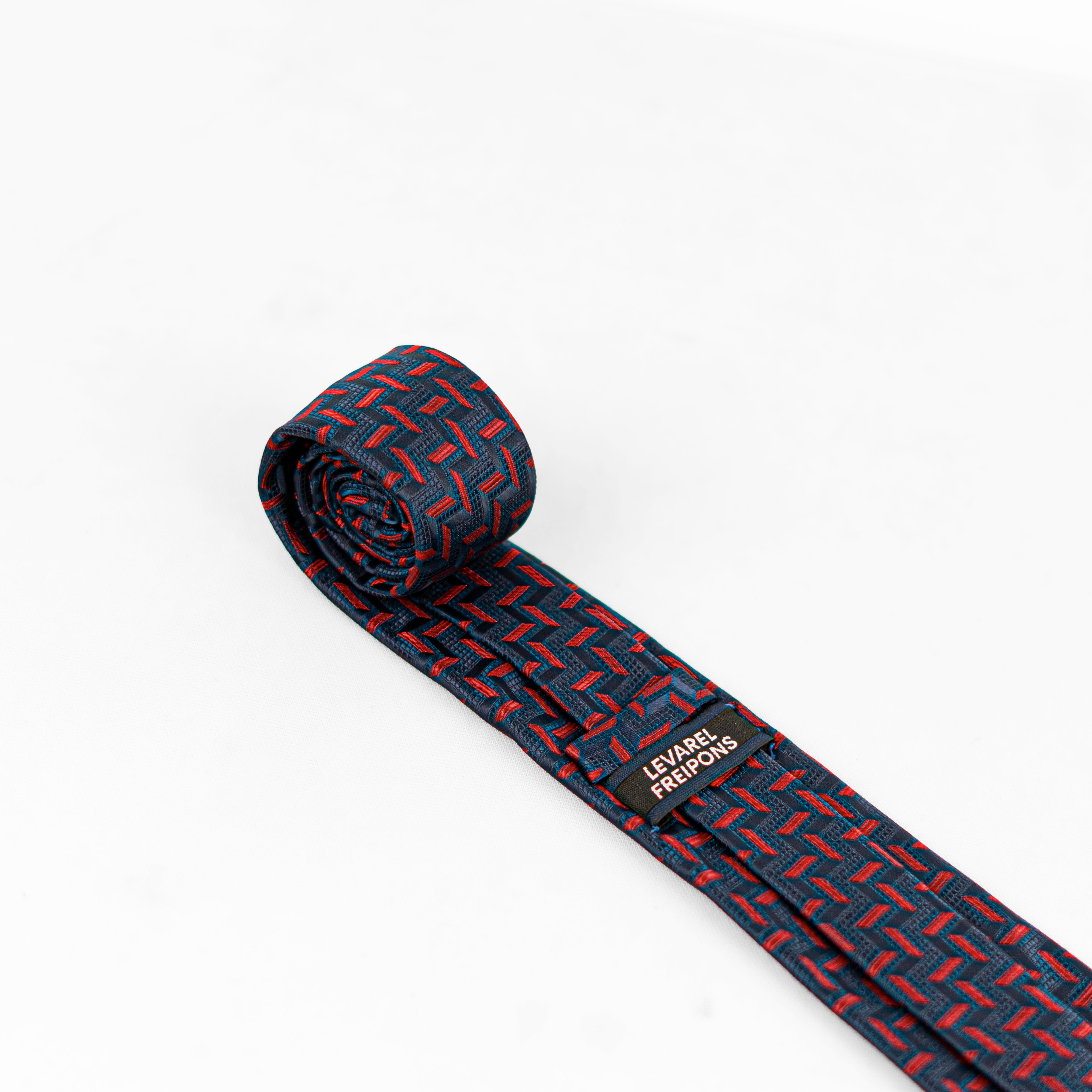 Lyxig Marinblå-Röd Geometrisk Slips & Manschettknappar – Presentbox (3-delar)