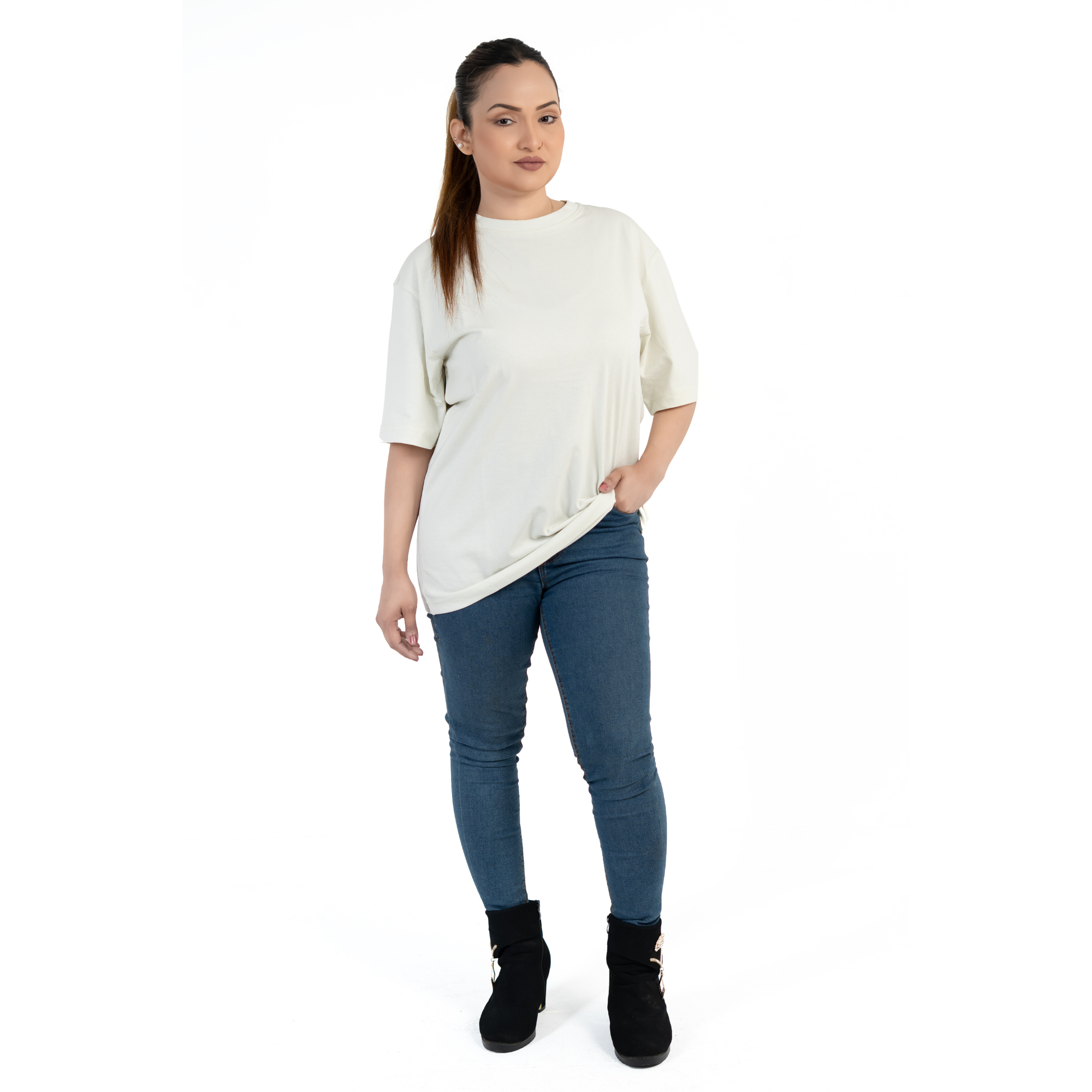 Vit Oversized T-shirt i Bomull