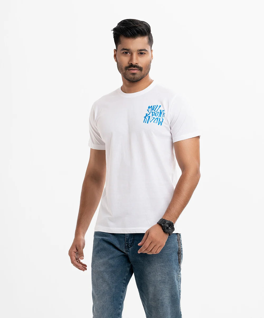 White Cotton Short-sleeved Round Neck T-shirt