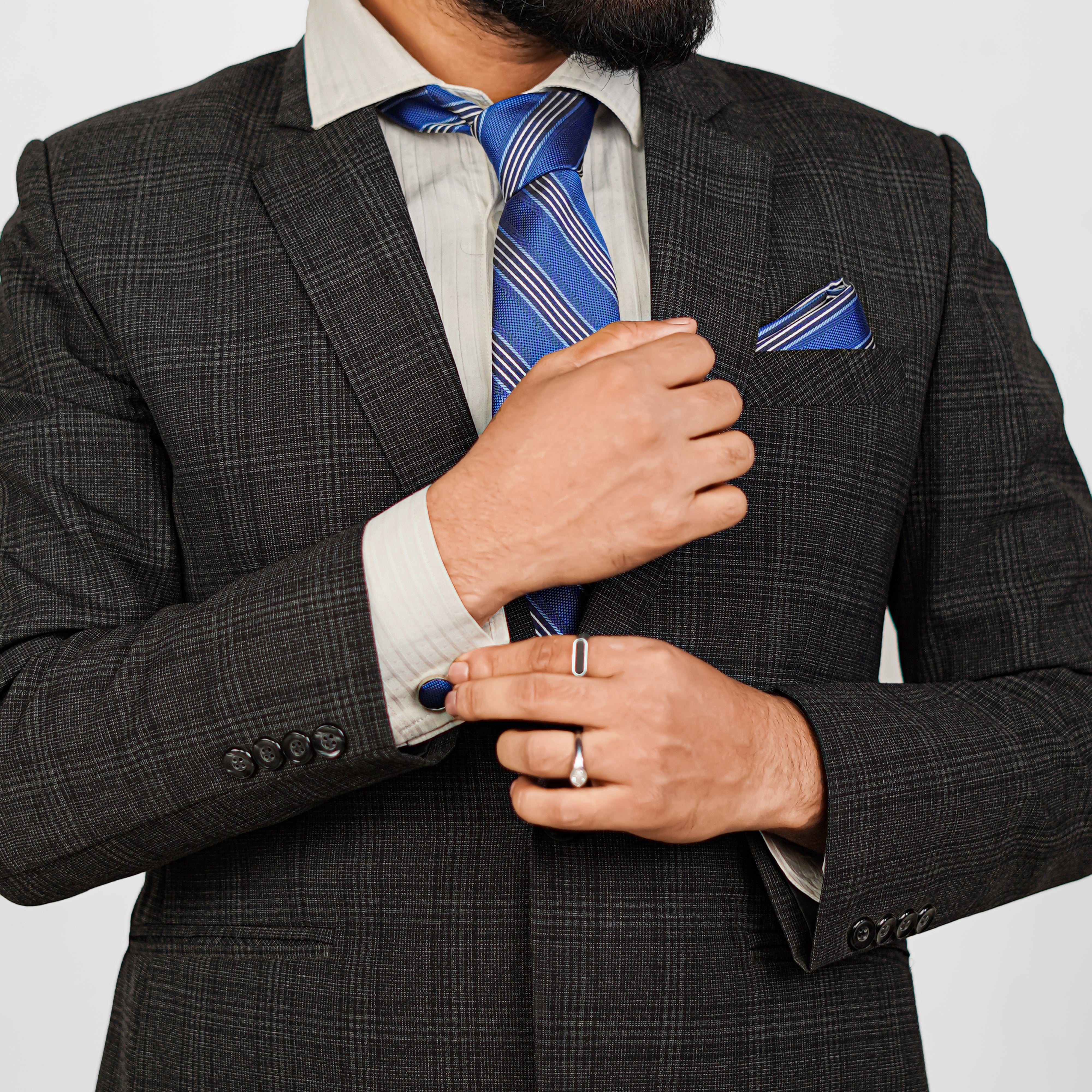 Lyxig Blå Randig Slips & Manschettknappar – Presentbox (3-delar)