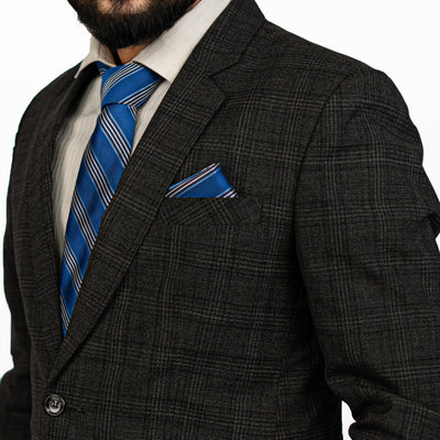 Luxury Blue Striped Tie & Cufflinks – Gift Box (3-Piece Set)