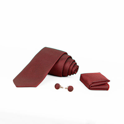 Luxury Red Textured Tie & Cufflinks – Gift Box (3-Piece Set)
