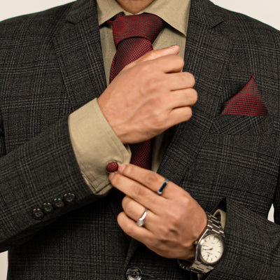 Luxury Red Textured Tie & Cufflinks – Gift Box (3-Piece Set)