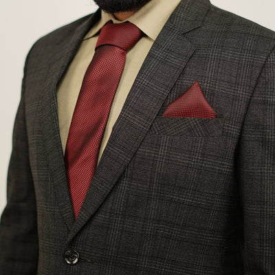 Luxury Red Textured Tie & Cufflinks – Gift Box (3-Piece Set)