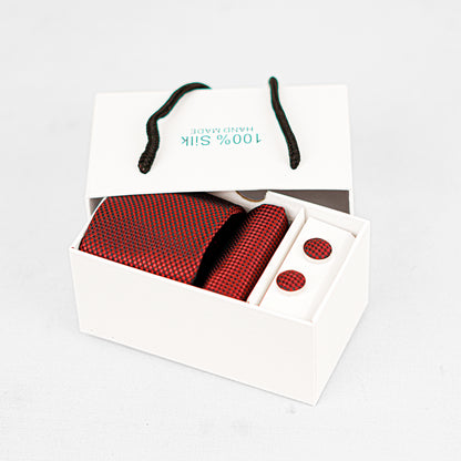 Lyxig Röd Texturerad Slips & Manschettknappar – Presentbox (3-delar)