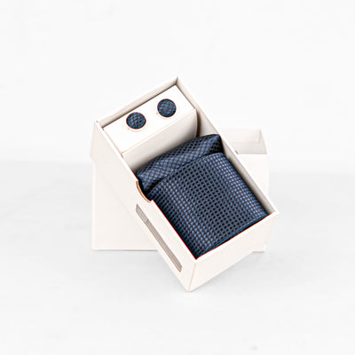 Luxury Navy Textured Tie & Cufflinks – Gift Box (3-Piece Set)
