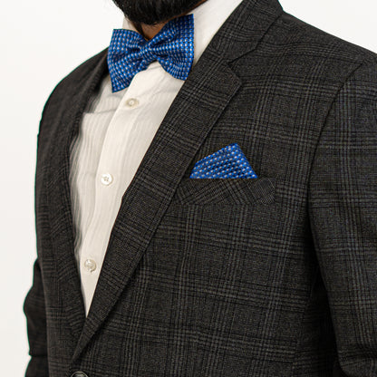 Lyxig Blå Rutmönstrad Fluga & Manschettknappar – Presentbox (3-delar)