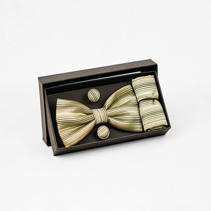 Lyxig Guldrandig Fluga & Manschettknappar – Presentbox (3-delar)