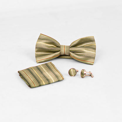 Lyxig Guldrandig Fluga & Manschettknappar – Presentbox (3-delar)