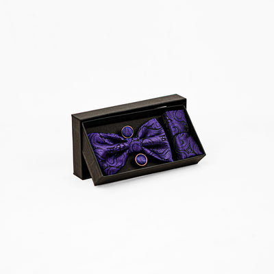 Lyxig Lila Paisley Fluga & Manschettknappar – Presentbox (3-delar)