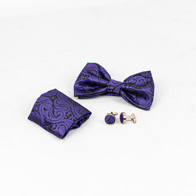 Lyxig Lila Paisley Fluga & Manschettknappar – Presentbox (3-delar)