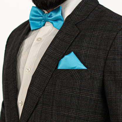 Lyxig Ljusblå Randig Fluga & Manschettknappar – Presentbox (3-delar)