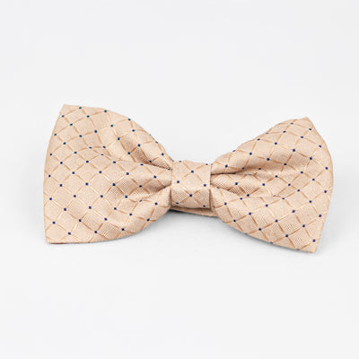 Luxury Beige Checkered Bow Tie & Cufflinks – Gift Box (3-Piece Set)