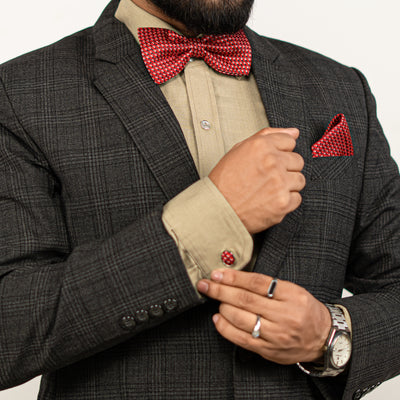 Luxury Red Checkered Bow Tie & Cufflinks – Gift Box (3-Piece Set)