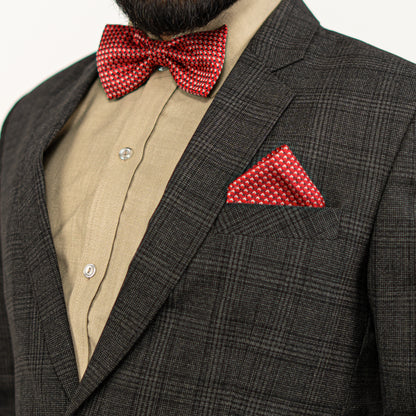 Lyxig Röd Rutmönstrad Fluga & Manschettknappar – Presentbox (3-delar)
