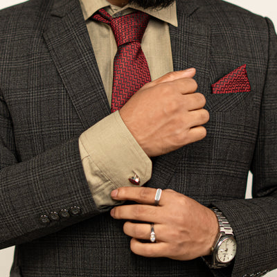 Luxury Red Textured Tie & Cufflinks – Gift Box (3-Piece Set)
