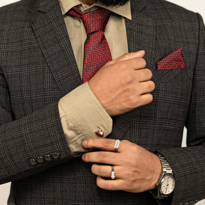 Lyxig Röd Geometrisk Slips & Manschettknappar – Presentbox (3-delar)