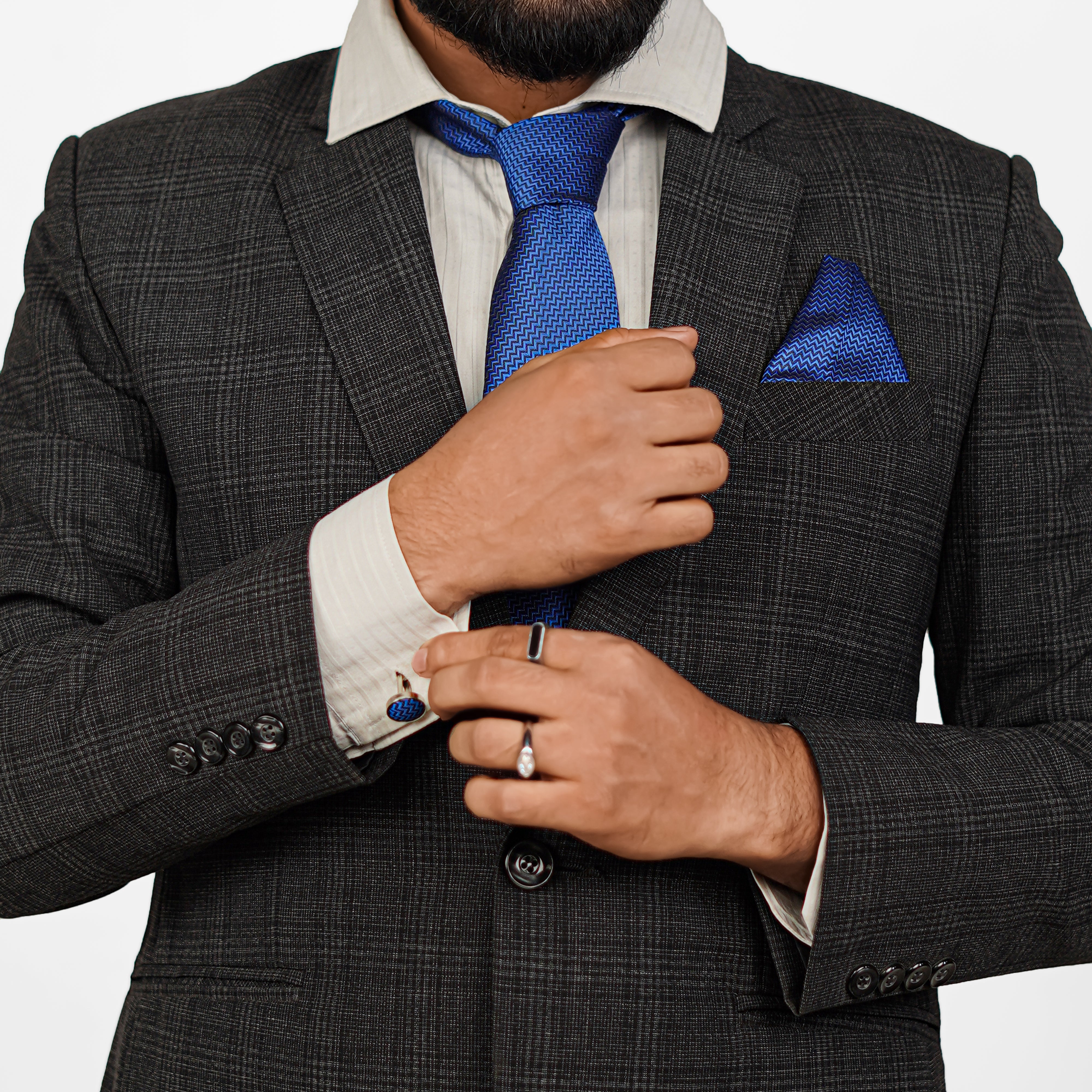 Lyxig Blå Zigzag Slips & Manschettknappar – Presentbox (3-delar)