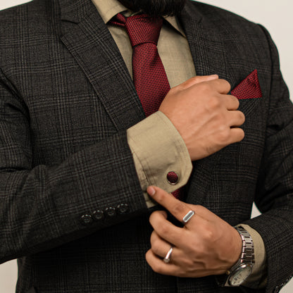 Lyxig Röd Zigzag Slips & Manschettknappar – Presentbox (3-delar)