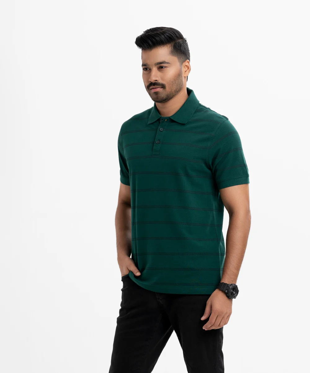 Green Cotton Short-sleeved Polo
