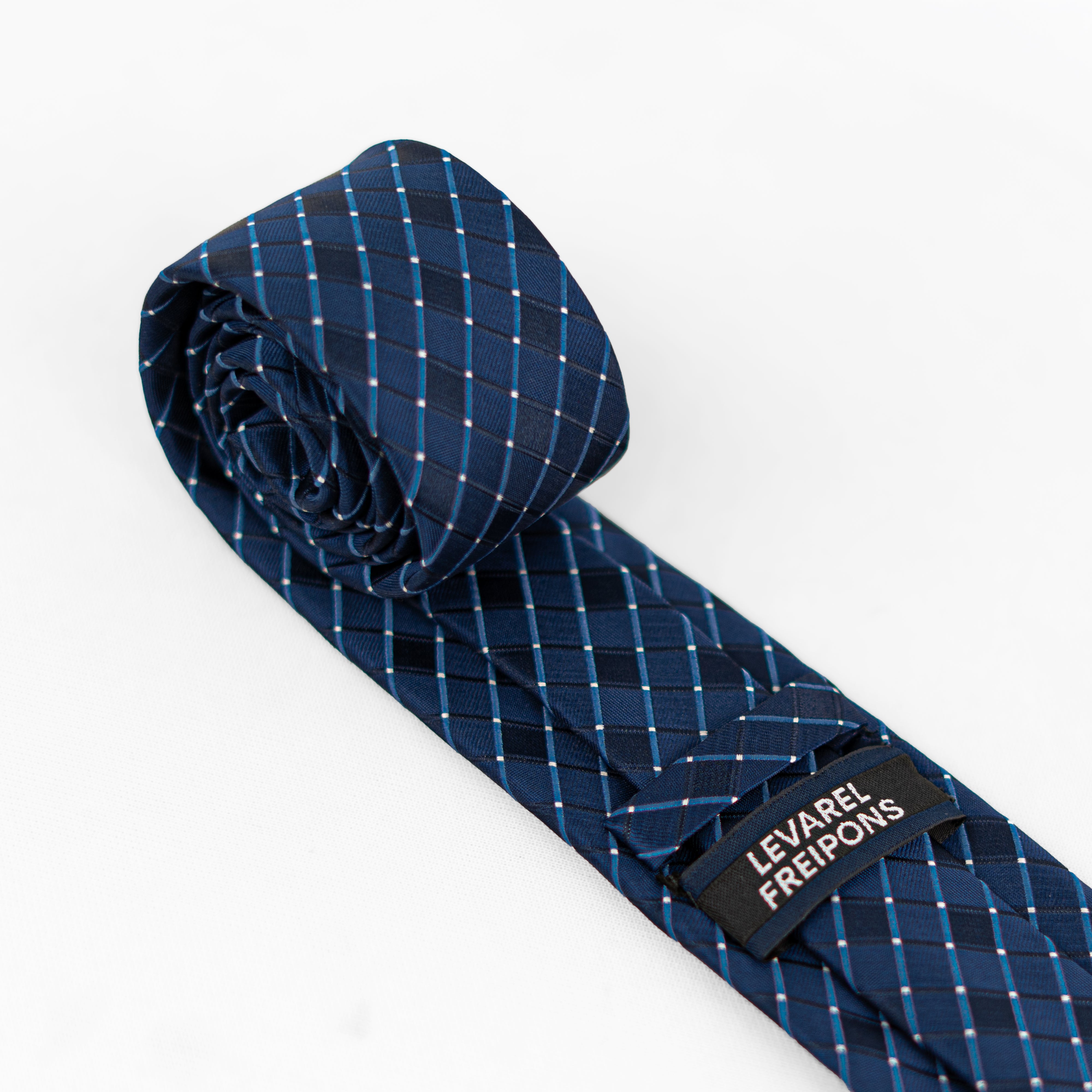Lyxig Marinblå Rutmönstrad Slips & Manschettknappar – Presentbox (3-delar)
