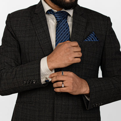 Lyxig Marinblå Rutmönstrad Slips & Manschettknappar – Presentbox (3-delar)