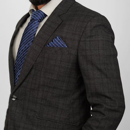 Lyxig Marinblå Rutmönstrad Slips & Manschettknappar – Presentbox (3-delar)