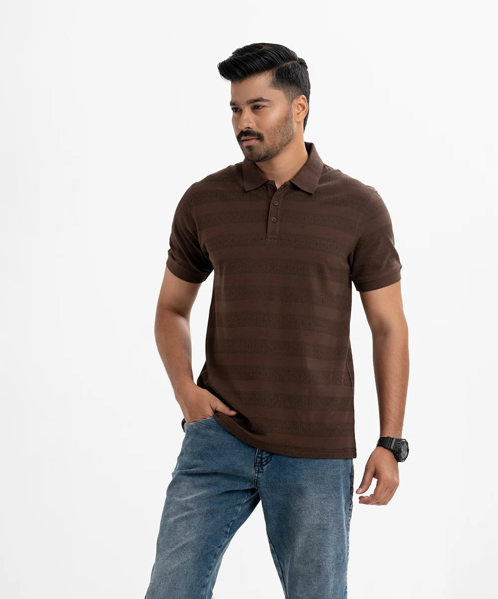 Brown Cotton Short-sleeved Polo