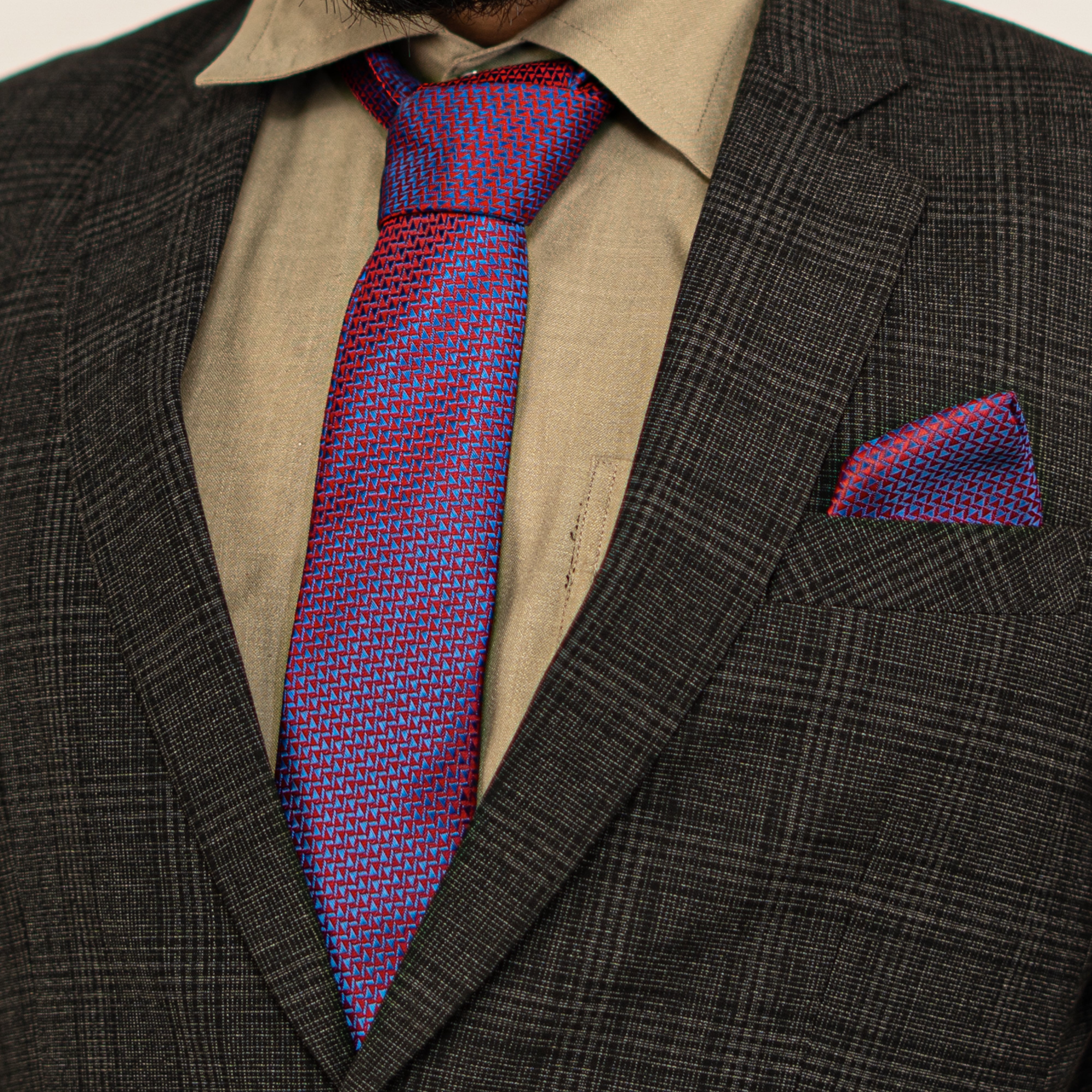 Lyxig Röd-Blå Geometrisk Slips & Manschettknappar – Presentbox (3-delar)