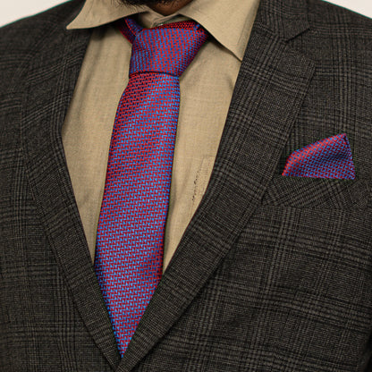 Lyxig Röd-Blå Geometrisk Slips & Manschettknappar – Presentbox (3-delar)