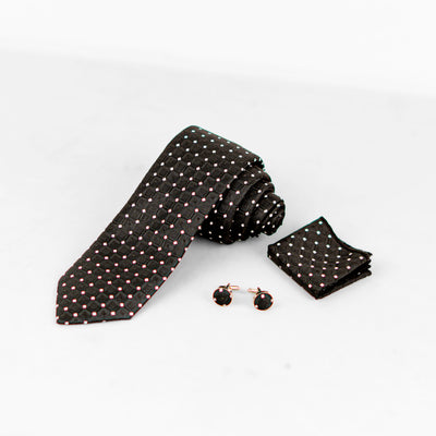 Luxury Black Geometric Tie & Cufflinks – Gift Box (3-Piece Set)