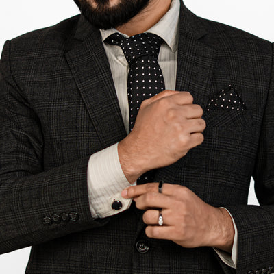 Luxury Black Geometric Tie & Cufflinks – Gift Box (3-Piece Set)