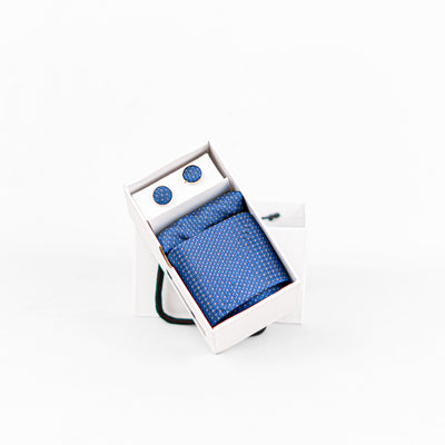 Luxury Blue Geometric Tie & Cufflinks – Gift Box (3-Piece Set)