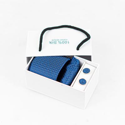 Luxury Blue Geometric Tie & Cufflinks – Gift Box (3-Piece Set)