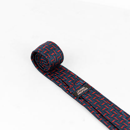 Lyxig Marinblå-Röd Geometrisk Slips & Manschettknappar – Presentbox (3-delar)