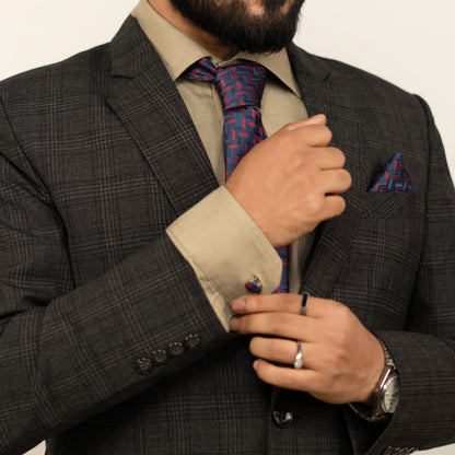 Lyxig Marinblå-Röd Geometrisk Slips & Manschettknappar – Presentbox (3-delar)