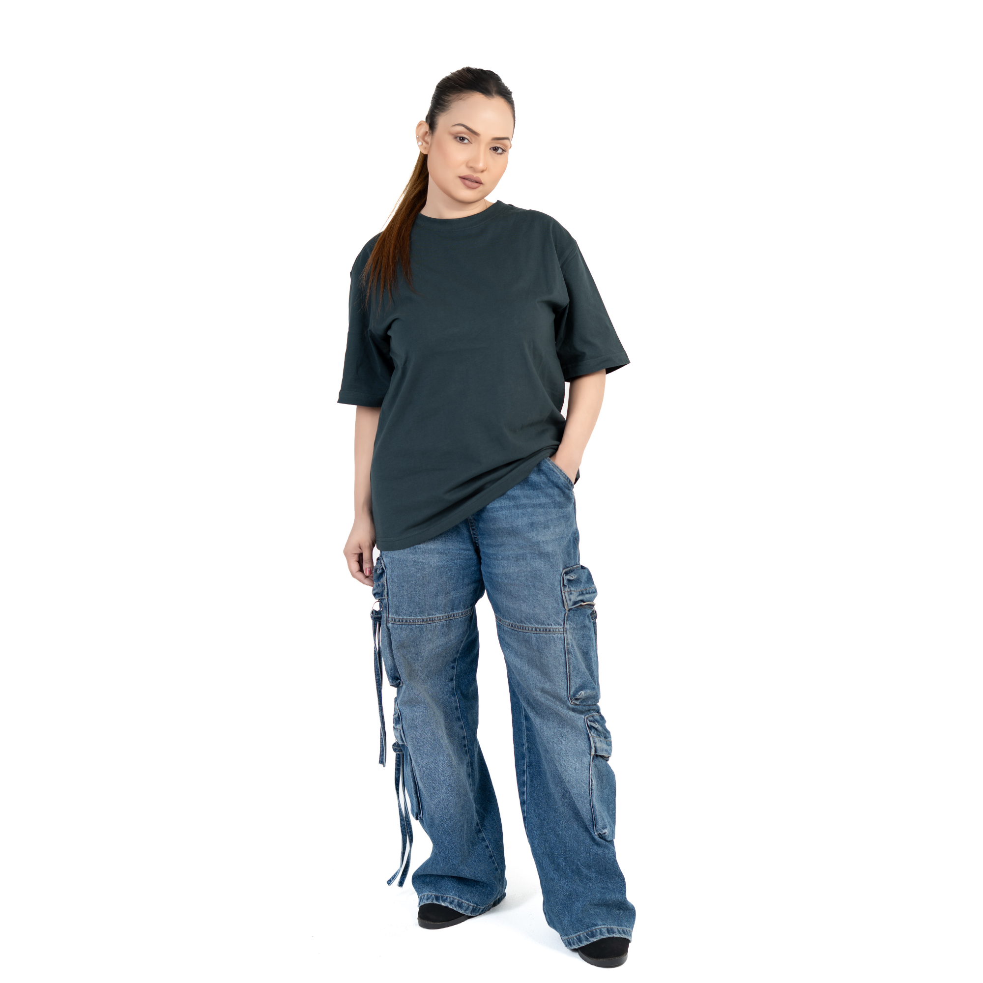 Petrolgrön Oversized T-shirt i Bomul