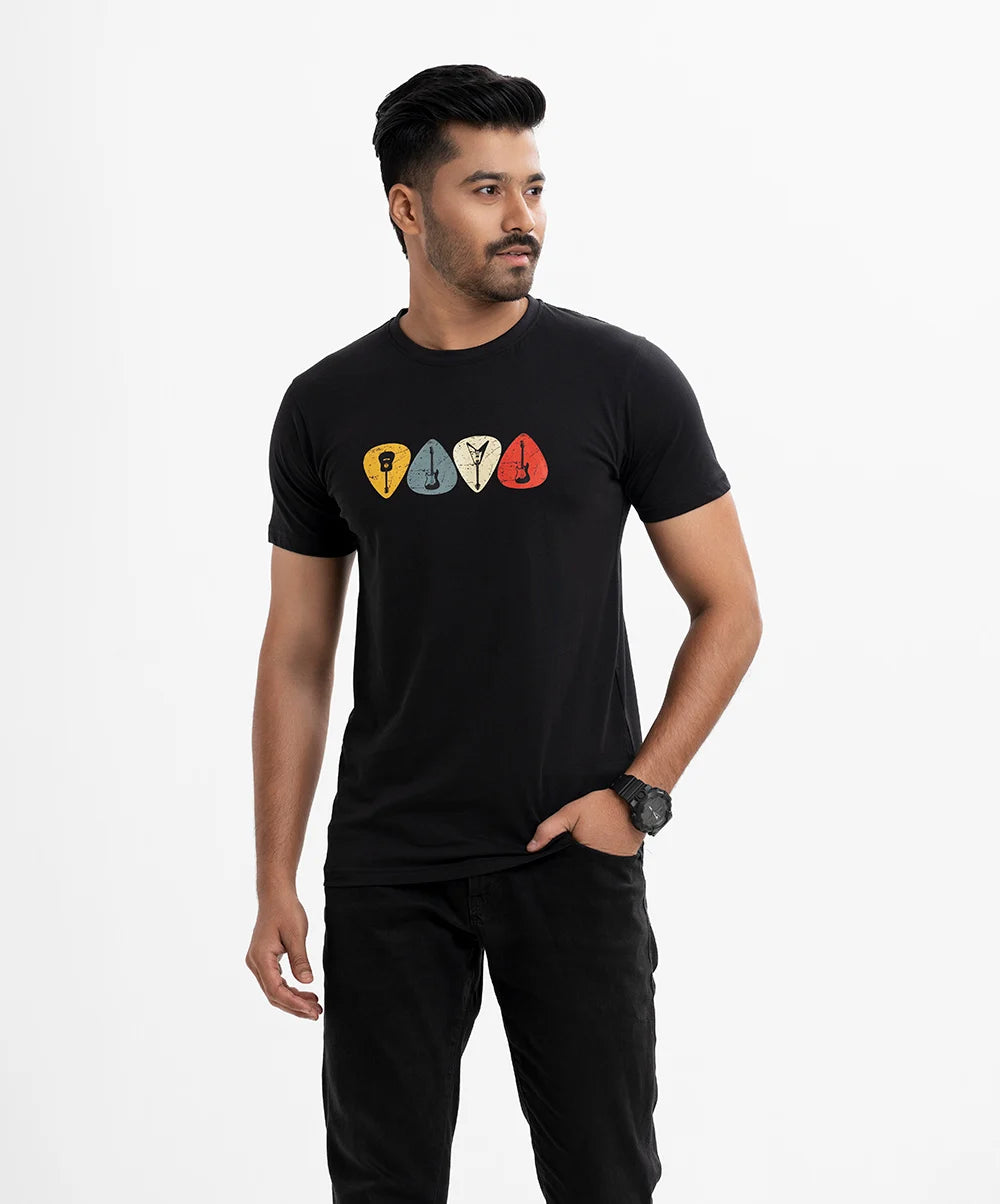 Black Cotton Short Sleeve Round Neck T-shirt